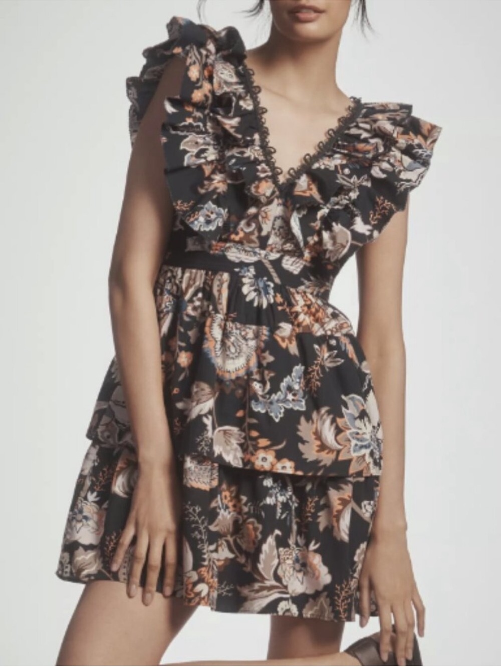 By Anthropologie Sleeveless Ruffled A-Line Mini Dress Deep Navy Size Small